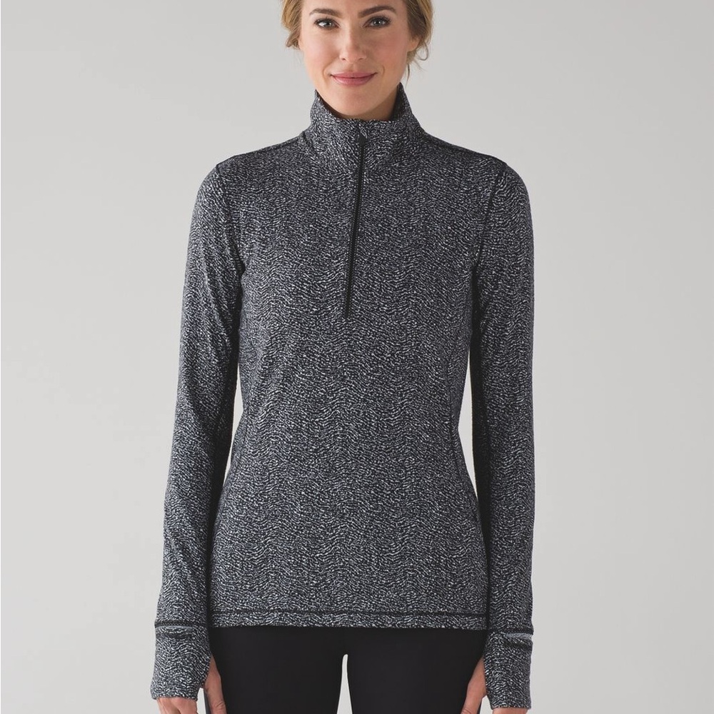 Lululemon Outrun 1/2 Zip *Rulu Ripple Jacquard Black White Size 8